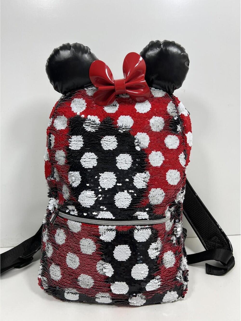 Disney Parks Retired Reversible Sequins Mini Moose Backpack EUC Black Red Ears - Picture 5 of 9